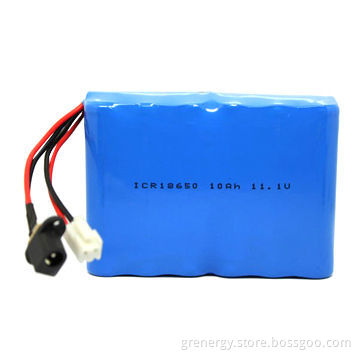 11.1V 10Ah Lithium-ion Battery Pack, 18650 Flat Top 3S4P Contains 12 Cells, CE, UL, RoHS Listed
